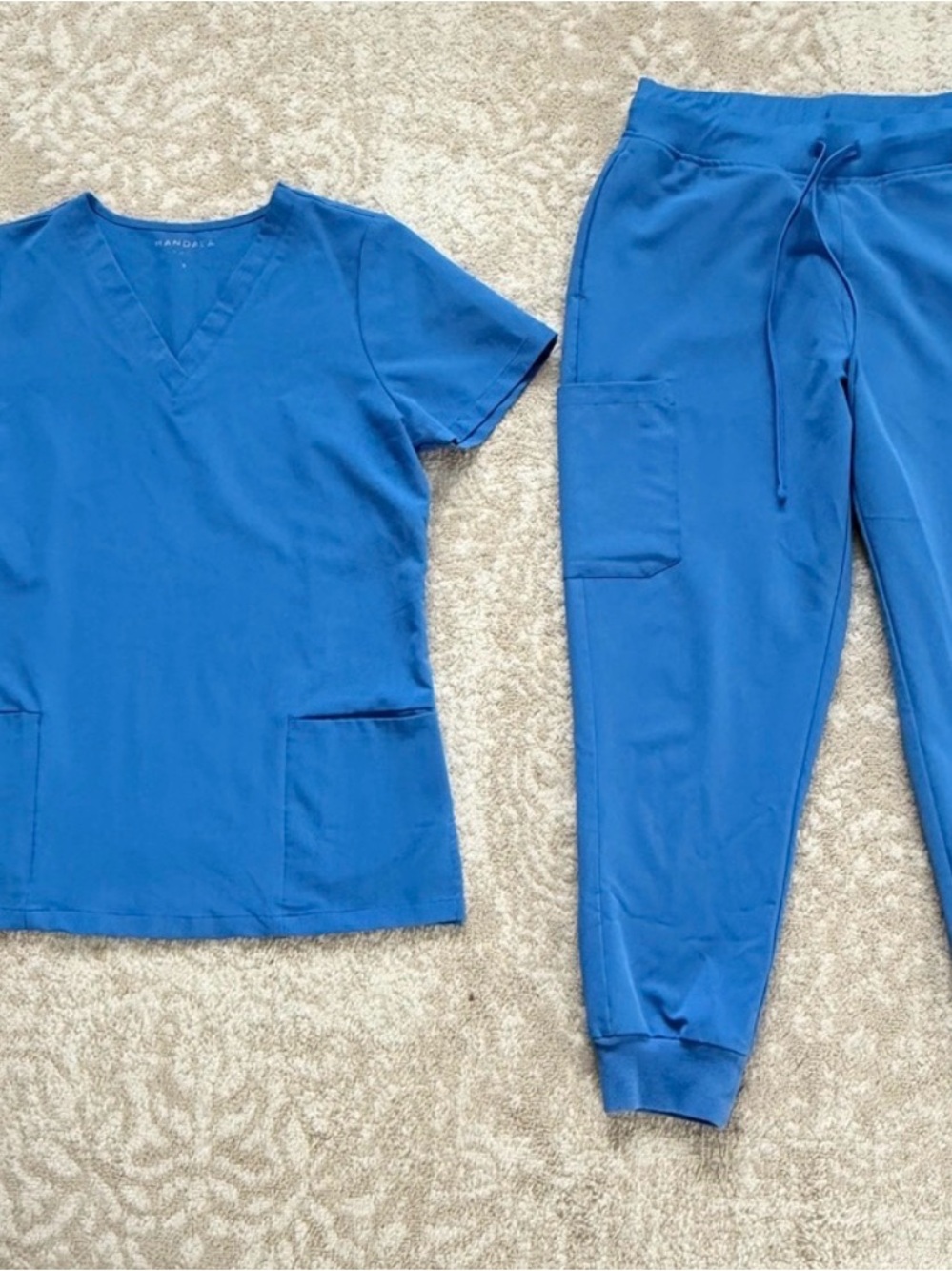 Mandala Women’s Royal Blue V-Neck Scrub Top and Jogger Set